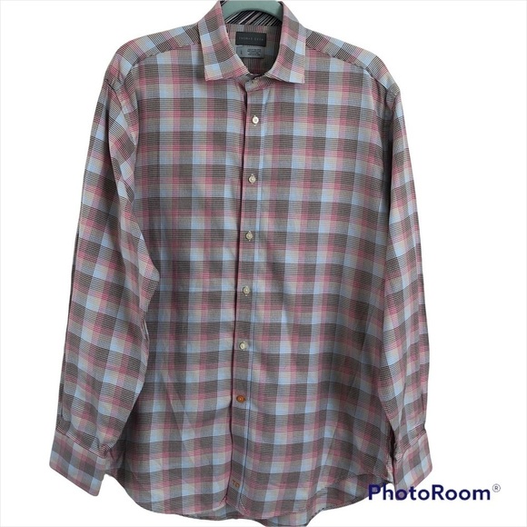 Thomas Dean Flip Cuff Plaid Cotton Button Down Size Large EUC - Picture 1 of 14